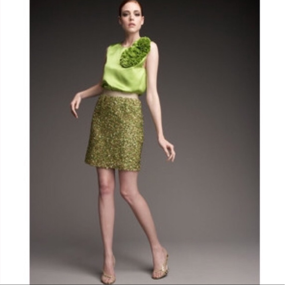 Kate Spade Sequin Green Gold Mini Skirt Sparkle